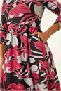 Red Floral Print Pocket Midi Dress, Image 5 of 5