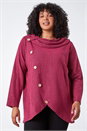 Fuchsia Curve Cowl Neck Button Wrap Top, Image 4 of 5