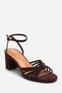 Dark Brown Blossy Knotted Block Heel Sandal With Ankle Strap, Image 3 of 6
