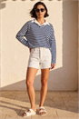 Navy  Mock Shirt Stripe Top, Image 3 of 4