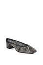 Black XY LONDON Black 'Brooklyn' Square Toe Court Shoe Mule Block Heels With Crystal Mesh, Image 2 of 6