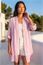 Pink Petite Chambray Buttoned Overshirt, Image 1 of 4
