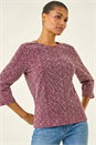 Burgundy Textured Button Shoulder Top, Image 4 of 5