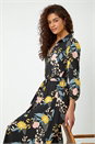 Black Floral Print Midi Shirt Dress, Image 5 of 5