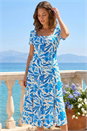 Blue Petite Floral Button Front Midi Dress, Image 2 of 4
