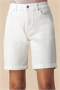 White Turned Hem Denim Stretch Shorts , Image 1 of 3