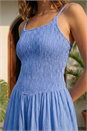 Blue Petite Shirred Bodice Midi Dress, Image 4 of 4