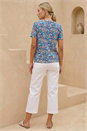 Blue Floral Print Elasticated Hem Top, Image 3 of 4