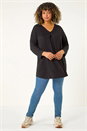 Black Curve V-Neck Pleat Tunic Top, Image 2 of 5