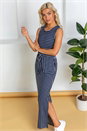 Navy  Striped Draw Cord Maxi Dress, Image 3 of 4