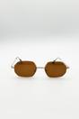 Brown Oval Geometric Metal Frame Sunglasses in Gold Brown, Image 1 of 4