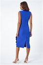 Royal Blue Wrap Draped Crepe Stretch Bodycon Dress, Image 3 of 5