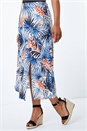 Pink Petite Tropical Palm Print Midi Skirt , Image 1 of 5