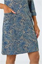 Blue Paisley Print Pocket Shift Stretch Dress, Image 5 of 5