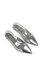 Silver XY LONDON Silver 'Avalone' Pointed Toe Sling Back Kitten Heel Sandals, Image 4 of 5