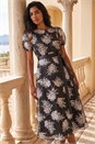 Black Floral Organza Belted Dress, Image 1 of 4