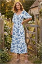 Blue Petite Floral Print Midi Dress, Image 1 of 4