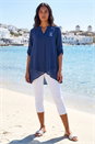 Navy  V-Neck Wrap Hem Tunic Top, Image 2 of 4
