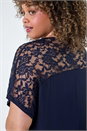 Navy  Curve Lace Yoke Stretch Bubble Hem Top, Image 5 of 5