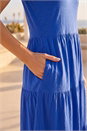 Royal Blue Tiered Midi Smock Dress, Image 4 of 4