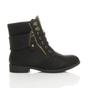 Black AJVANI Black Lace Up Knitted Collar Biker Military Boots, Image 2 of 6