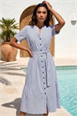 Blue Stripe Tie Waist Midi Dress, Image 1 of 4