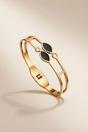Gold Two Black Leaf Zircon Gold Lightweight Minimalist Stacking Bangle, Image 1 of 2