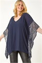 Navy Curve Sequin Trim Overlay Top, Image 1 of 5