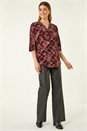 Wine Textured Floral Print Stretch Top, Image 2 of 5