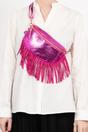 Fuchsia Fringed Half Moon Leather Crossbody Bag, Image 2 of 2