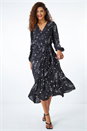 Black Metallic Star Wrap Midi Dress, Image 3 of 5