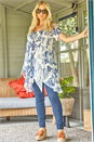 Blue Short Sleeve Floral Crinkle Tunic Top, Image 2 of 5