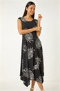 Black Floral Hanky Hem Maxi Dress, Image 1 of 5