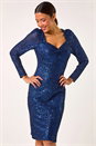 Navy  Sequin Sweetheart Neck Stretch Midi Dress, Image 5 of 6