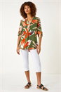 Khaki Abstract Print Pleat Detail Top, Image 2 of 5