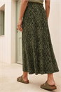 Khaki Abstract Diamond Print Midi Skirt, Image 3 of 4