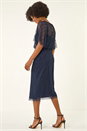 Midnight Blue Embellished V-Neck Midi Dress, Image 3 of 5