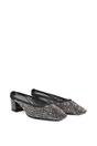 Black XY LONDON Black 'Brooklyn' Square Toe Court Shoe Mule Block Heels With Crystal Mesh, Image 3 of 6