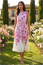 Ivory  Floral Pleated Midi Dress, Image 2 of 4