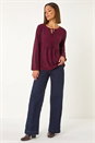 Red Printed Tie Neck Top, Image 2 of 5