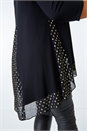 Black Curve Metallic Print Chiffon Hem Top, Image 5 of 5