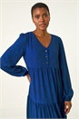 Blue Spot Button Detail Smock Midi Dress, Image 4 of 5