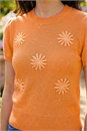 Orange Daisy Sparkly Embroidered Knit Top, Image 4 of 4