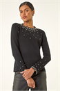 Black Embellished Neck Jumper, Image 5 of 6