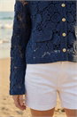 Navy  Crochet Knit Jacket, Image 4 of 4