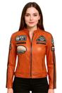 Orange Leather Biker Racing Badges Jacket-Dalby, Image 1 of 6