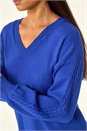 Royal Blue Petite Contrast Sleeve Knit Jumper, Image 5 of 5