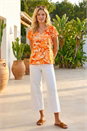 ORANGE Abstract Leaf Print Stretch Top , Image 2 of 4