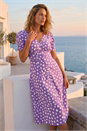 Lilac Heart Print Ruched Midi Dress, Image 1 of 4