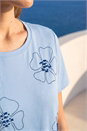 Blue Embellished Flower Cotton T-Shirt , Image 4 of 4